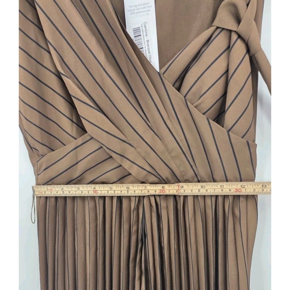 AMOUR VERT CAMBRIA DRESS WOMENS SMALL BRONZE OLIVE PINSTRIPE PLEATED MIDI NEW!! - Picture 14 of 15